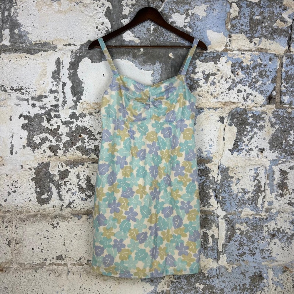Eddie Bauer Vintage Floral Cotton Sundress Petite 6 Blue Green Tropical Summer